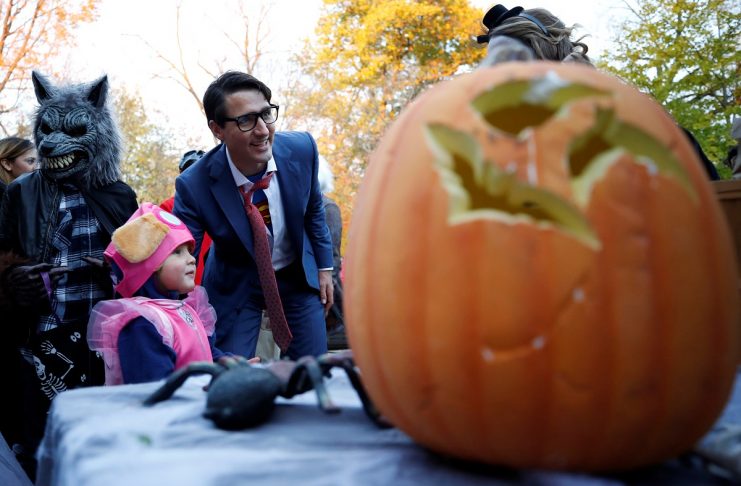 Canada’s PM Trudeau and his son Hadrien participate in Halloween festivities at Rideau Hall in Ottawa