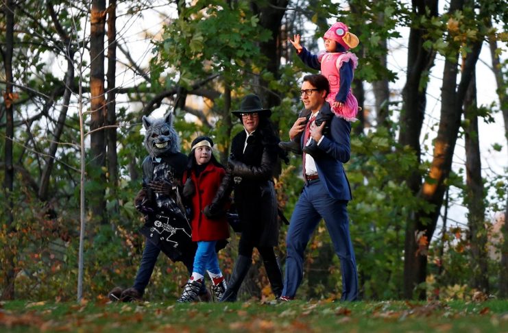 Canada’s PM Trudeau arrives with his family for Halloween festivities at Rideau Hall in Ottawa