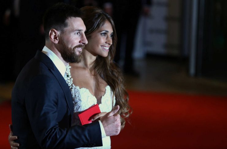 Argentine soccer player Lionel Messi and Antonela Roccuzzo pose at their wedding in Rosario