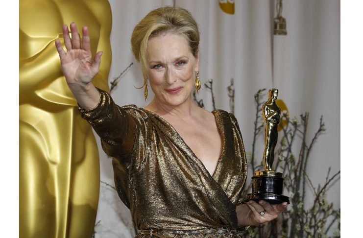 Best actress winner Streep poses with her Oscar backstage during the 84th Academy Awards in Hollywood