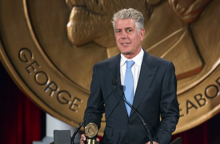 Television personality Anthony Bourdain speaks about the show “Parts Unknown” after the show won a Peabody Award in New York