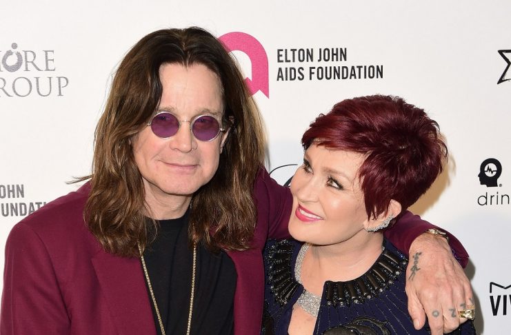 Ozzy Osbourne and his wife Sharon arrive at the 2015 Elton John AIDS Foundation Oscar Party in West Hollywood