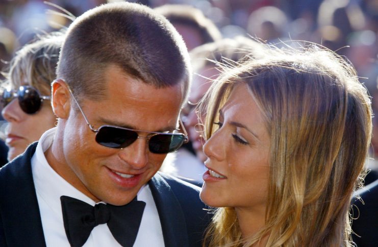 File photo of Brad Pitt and wife Jennifer Aniston arriving at the Emmy Awards.