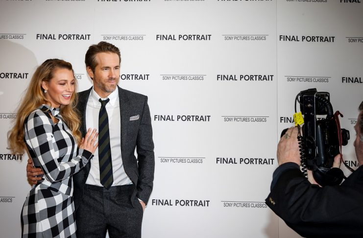 Actors Blake Lively and Ryan Reynolds pose as they arrive for a special screening of ‘Final Portrait’ in New York