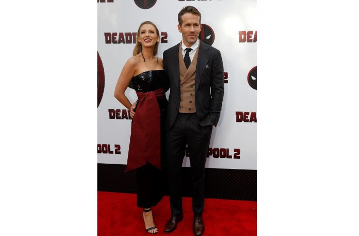 Actor Ryan Reynolds and his wife Blake Lively pose on the red carpet during the premiere of “Deadpool 2” in Manhattan, New York