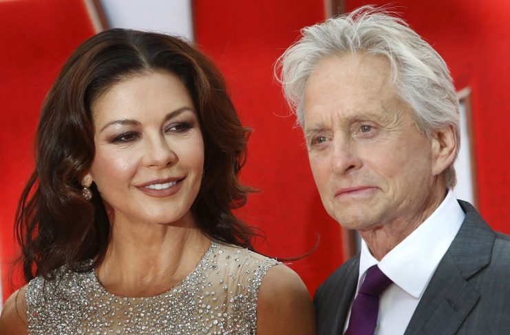 Husband and wife actors Catherine Zeta-Jones and Michael Douglas arrive for the European premiere of “Ant-Man” at Leicester Square in London