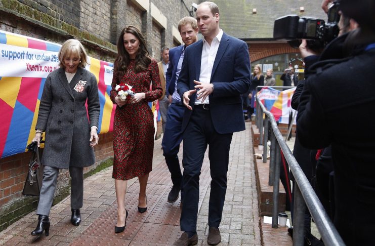 Britain’s Catherine, Duchess of Cambridge Prince Harry and Prince William leave the Harrow Club in London