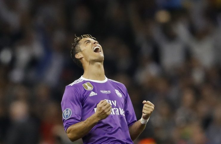 Real Madrid’s Cristiano Ronaldo celebrates after winning the UEFA Champions League Final