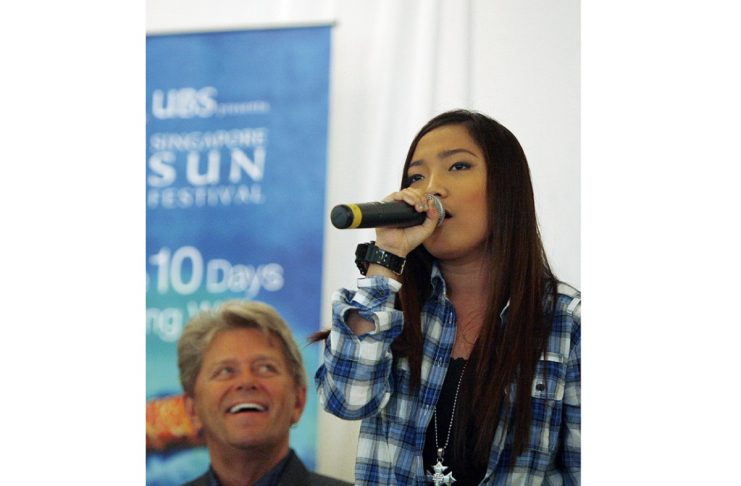 Singer Charice Pempengco performs an improvisation during the Singapore Sun Festival news conference in Singapore