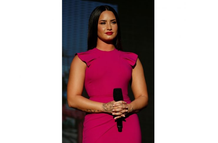 Singer Demi Lovato speaks during the 2017 Global Citizens Festival at Central Park in New York