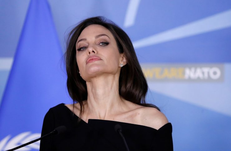 UNHCR Special Envoy actor Angelina Jolie takes part in a news conference at the NATO headquarters in Brussels, Belgium