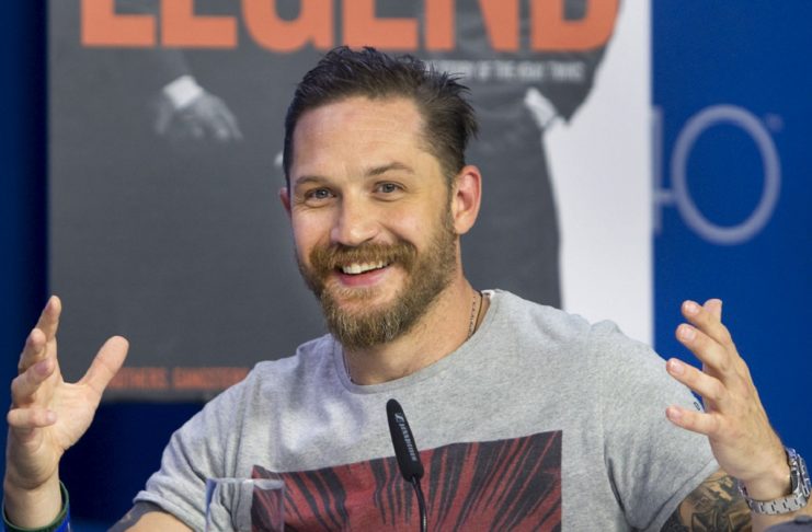 Actor Tom Hardy attends a news conference to promote the film “Legend” at TIFF the Toronto International Film Festival in Toronto