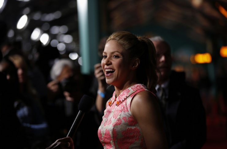 Cast member Shakira, who gives voice to the character of Gazelle, is interviewed at the premiere of “Zootopia” at El Capitan theatre in Hollywood