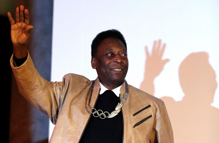 Brazilian soccer legend Pele poses for picture at the Pele Museum in Santos