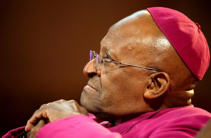 The former Anglican archbishop of Cape Town Desmond Tutu waits to receive the 2013 Templeton Prize at the Guildhall in central London