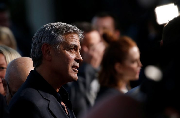 Director Clooney is interviewed at the premiere for “Suburbicon” in Los Angeles