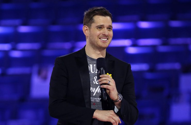 Canadian singer Michael Buble smiles during a news conference at the Juno Awards preparations in Regina, Saskatchewan