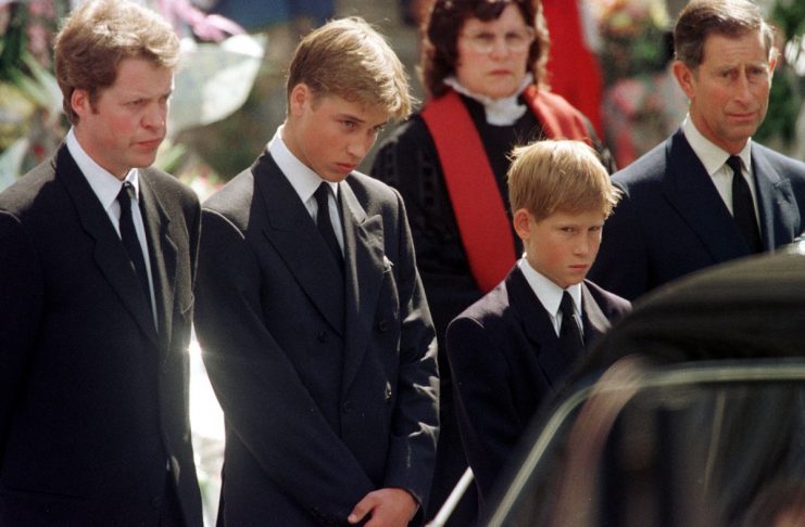 PRINCES WILLIAM AND HARRY LOOK AT COFFIN IN LONDON