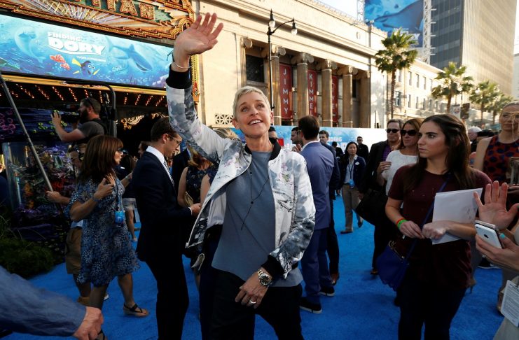 Cast member DeGeneres waves at the premiere of “Finding Dory” at El Capitan theatre in Hollywood