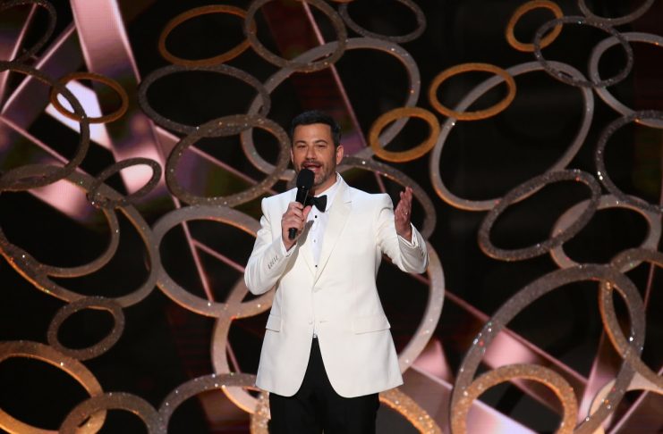 Host Jimmy Kimmel closes the show at the 68th Primetime Emmy Awards in Los Angeles
