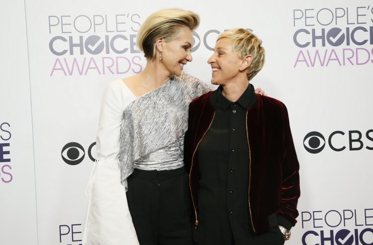 Actress de Rossi and television personality DeGeneres pose backstage at the People’s Choice Awards 2017 in Los Angeles