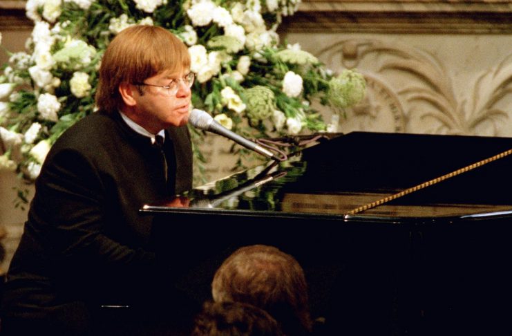 Pop-star Elton John sings a rewritten version of his song ‘Candle in the wind’ as a tribute to Diana..