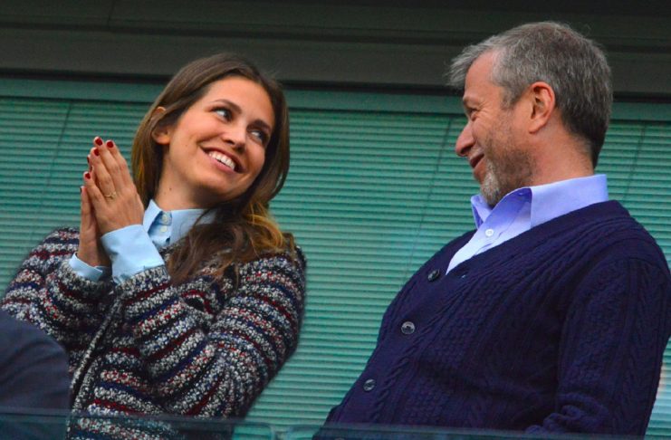 Chelsea’s owner Abramovich and girlfriend Zhukova attend the Champions League semi-final second leg soccer match against Atletico Madrid at Stamford Bridge stadium in London