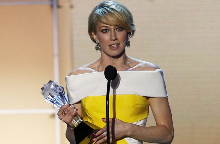 Carrie Coon accepts her award during the 21st Annual Critics’ Choice Awards in Santa Monica