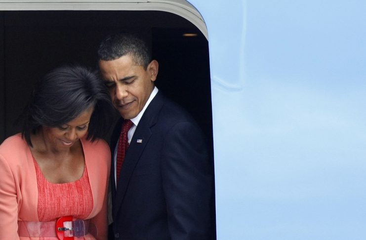 U.S. President Barack Obama and first lady Michelle Obama arrive at Vnukovo airport outside Moscow