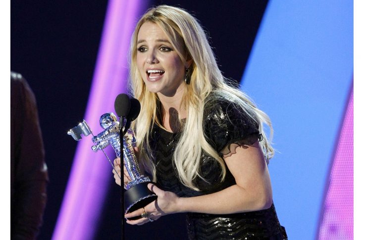 Britney Spears accepts the best pop video award for Till the World Ends at the 2011 MTV Video Music Awards in Los Angeles,