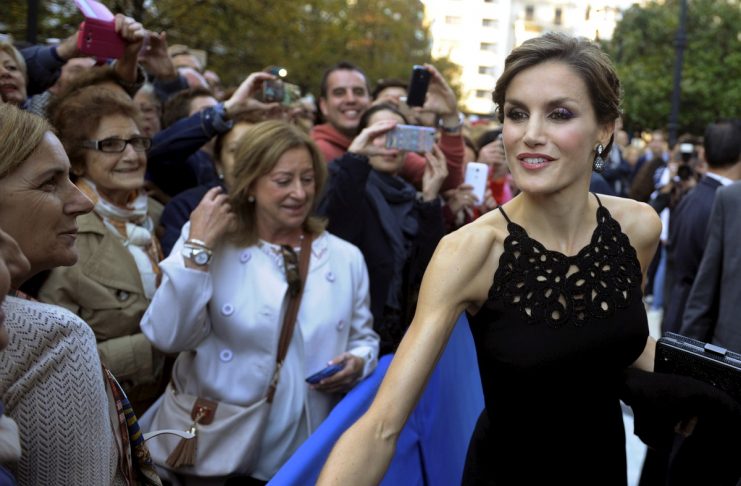 Spanish Queen Letizia greets people before a tribute to Francis Ford Coppola at Jovellanos Theatre in Gijon
