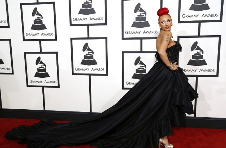 Singer Kaya Jones arrives at the 57th annual Grammy Awards in Los Angeles