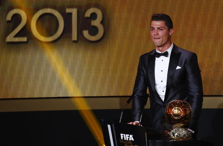 Cristiano Ronaldo reacts after being awarded the FIFA Ballon d’Or 2013 in Zurich