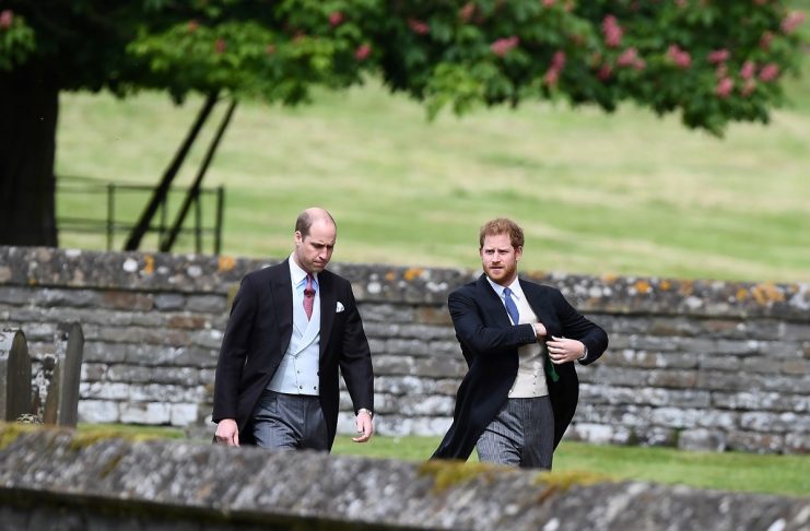 Britain’s Prince Harry and Prince William attend the wedding of Pippa Middleton, the sister of Britain’s Catherine, Duchess of Cambridge, and James Matthews at St Mark’s Church in Englefield, west of London