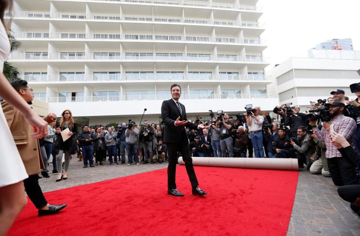 Host and comedian Fallon attends a red carpet rollout during preparations for the 73rd Annual Golden Globe Awards in Beverly Hills
