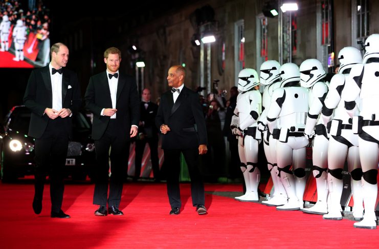 Britain’s Prince William and Prince Harry, arrive for the European Premiere of ‘Star Wars: The Last Jedi’, at the Royal Albert Hall in central London