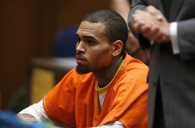 R&B singer Chris Brown, who pleaded guilty to assaulting his girlfriend Rihanna, appears in court in Los Angeles