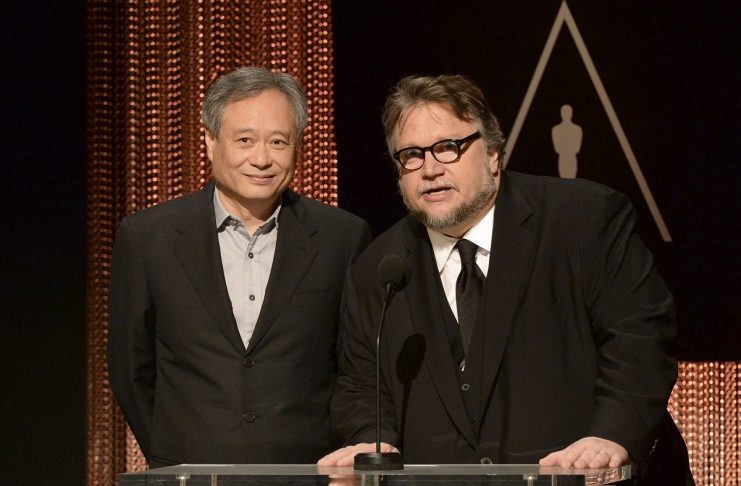 Ang Lee and Guillermo Del Toro speak during the nominations announcements for the 88th Academy Awards in Beverly Hills, California
