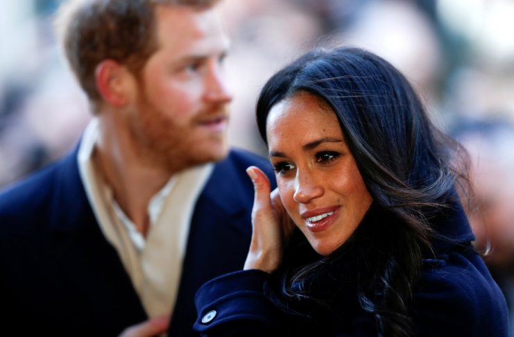 Britain’s Prince Harry and his fiancee Meghan Markle arrive at an event in Nottingham