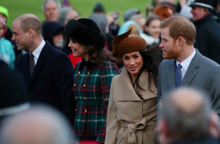 Britain’s Prince William, Catherine, Duchess of Cambridge, Prince Harry and Meghan Markle arrive at St Mary Magdalene’s church for the Royal Family’s Christmas Day service on the Sandringham estate in eastern England