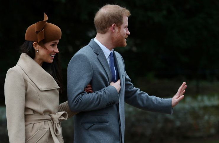 Britain’s Prince Harry and his fiancee Meghan Markle leave St Mary Magdalene’s church after the Royal Family’s Christmas Day service on the Sandringham estate in eastern England