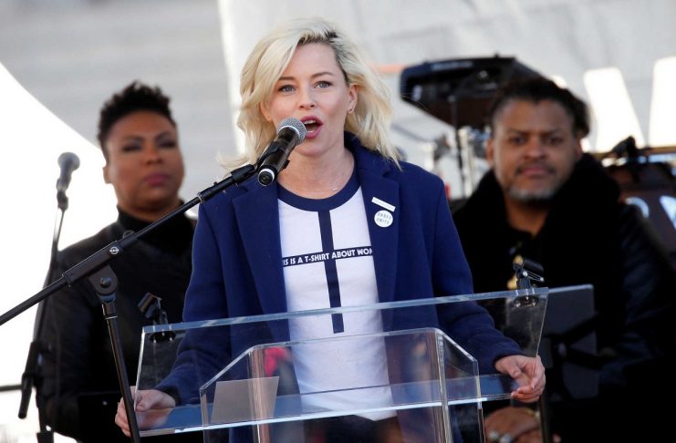 Actor Elizabeth Banks speaks at the second annual Women’s March in Los Angeles, California