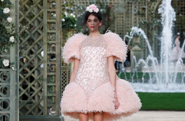 Model Kaia Gerber presents a creation by German designer Karl Lagerfeld as part of his Haute Couture Spring-Summer 2018 fashion collection for fashion house Chanel in Paris