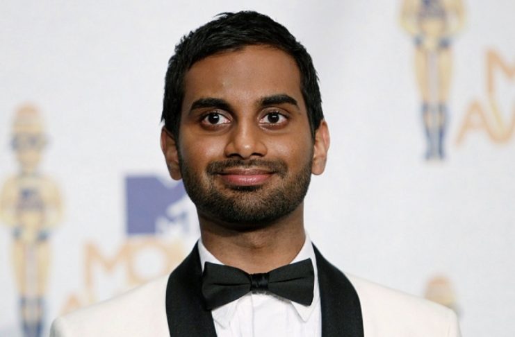 Host Aziz Ansari poses backstage at the 2010 MTV Movie Awards in Los Angeles