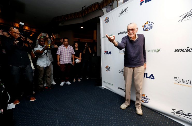 Marvel Comics co-creator Lee poses at a tribute event “Extraordinary: Stan Lee” at the Saban Theatre in Beverly Hills