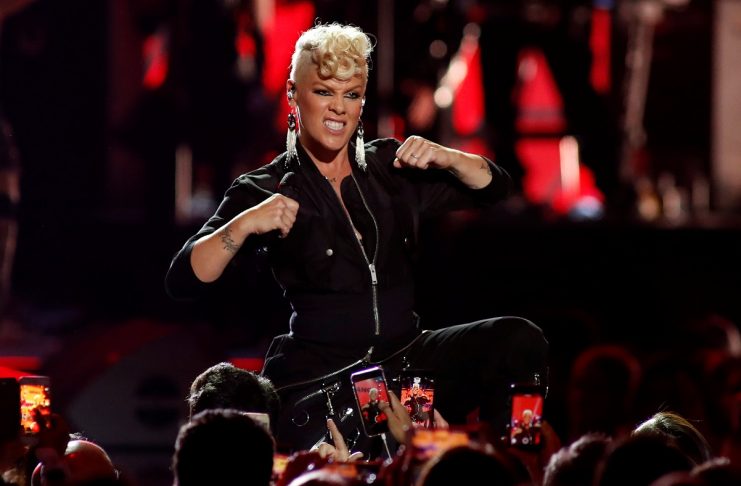 Pink performs during the iHeartRadio Music Festival at T-Mobile Arena in Las Vegas