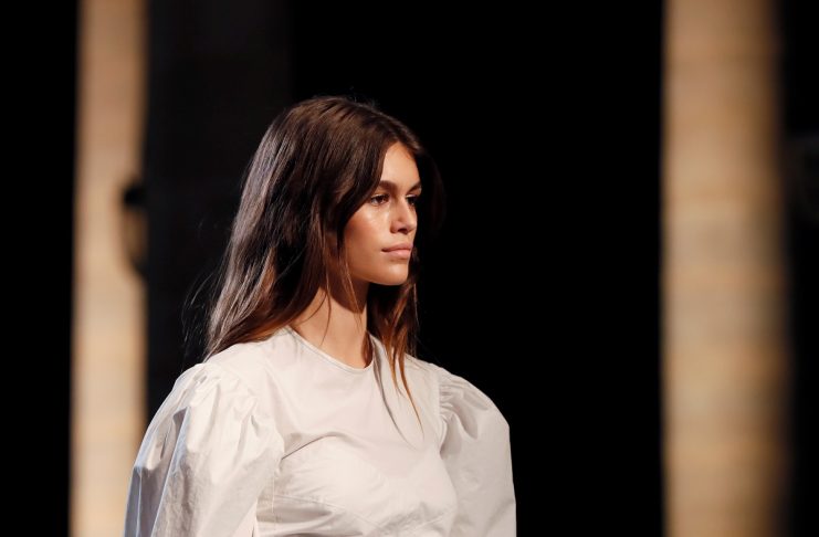 Model Kaia Gerber presents a creation by French designer Isabel Marant as part of her  Spring/Summer 2018 women’s ready-to-wear collection show during Paris Fashion Week