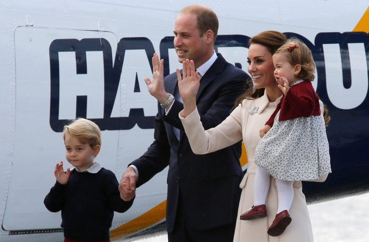 Britain’s Prince William, Kate, Duchess of Cambridge, Prince George and Princess Charlotte board a floatplane for their official departure from Canada in Victoria
