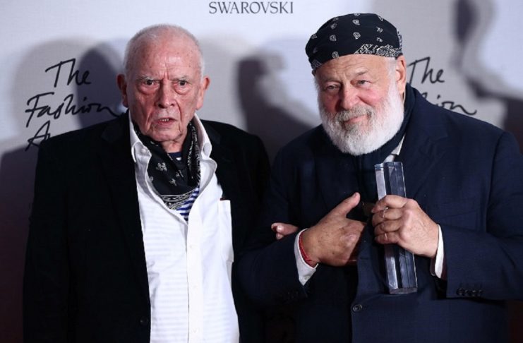 Bruce Weber, winner of the Isabella Blow Award for Fashion Creator and photographer David Bailey poses for photographers at the Fashion Awards 2016 in London