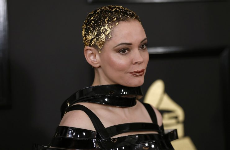 Actress Rose McGowan arrives at the 59th Annual Grammy Awards in Los Angeles